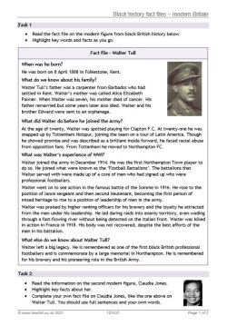 Black history fact file on modern Britain resource image