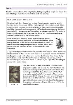 Black history summary on Britain 1800-1919 resource