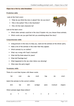 Image of guided reading prompt cards - Hippo has a Hat resource