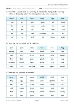 Image of end of term word games resource