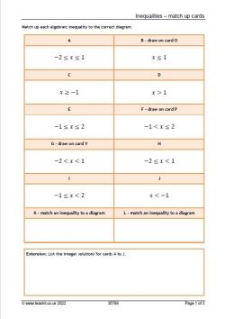 Inequalities – match up cards