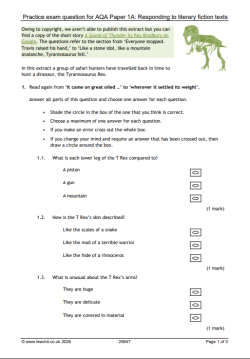 Practice exam question for AQA Paper 1A: Responding to literary fiction texts
