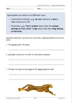 Using apostrophes worksheet and activity