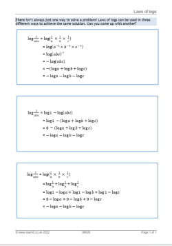 Laws of logs worksheet image