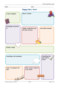 old year, new year worksheet image