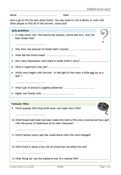Book quiz worksheet image