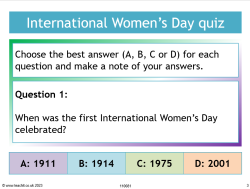 International Wmen's Day quiz KS2, KS3, KS4