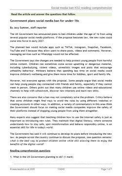 Social media ban KS2 reading comprehension