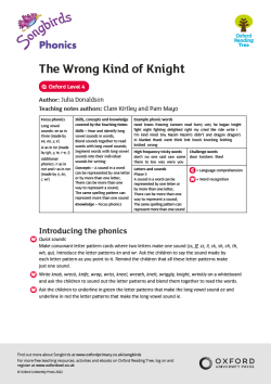 ORT Songbirds Phonics Teaching Notes | The Wrong Kind of Knight - Oxford Reading Level 4 image