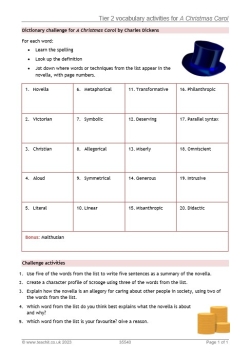 Tier 2 and 3  vocabulary activities for A Christmas Carol