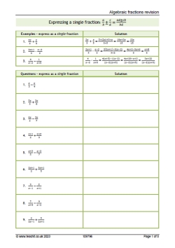 Algebraic fractions revision
