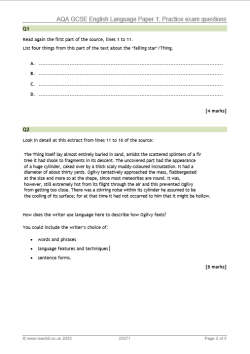AQA GCSE English Language Paper 1 Section A practice