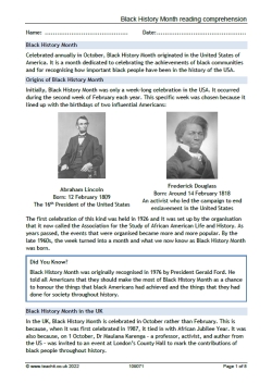 Black History Month reading comprehension