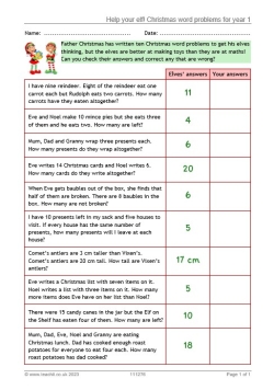 Help your elf! Christmas word problems for year 1