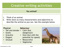 Creative writing: character and script writing tasks 