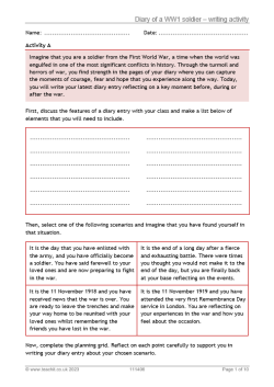 Diary of a WW1 soldier – writing activity