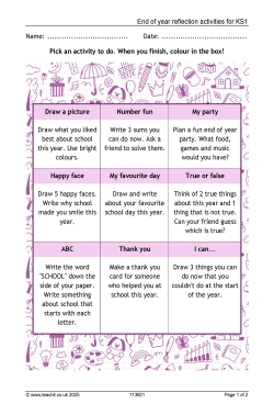 End of year reflection activities for KS1