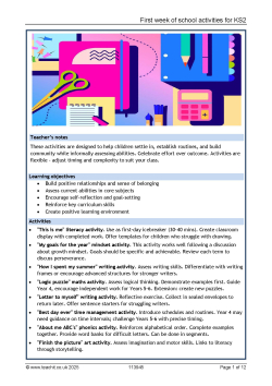 First week of school activities for key stage 2