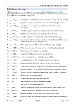 GCSE Biology vocabulary worksheet