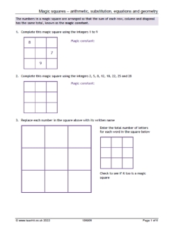 Magic squares – arithmetic, substitution, equations and geometry