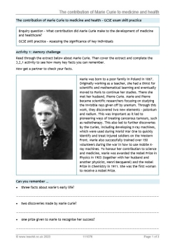 The contribution of Marie Curie to medicine and health – GCSE exam skill practice