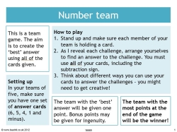  Number teams - maths game KS3