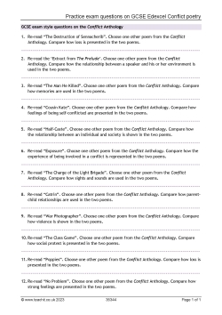Practice exam questions on GCSE Edexcel Conflict poetry 