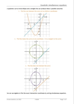 Quadratic simultaneous equations worksheet