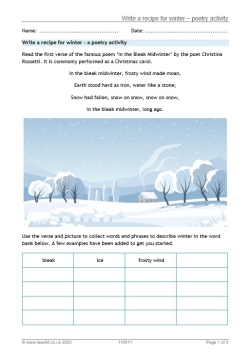 Write a recipe for winter – a poetry activity