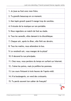 Last one standing | French present tense regular verbs game | Teachit