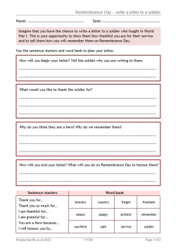 Remembrance Day – write a letter to a soldier