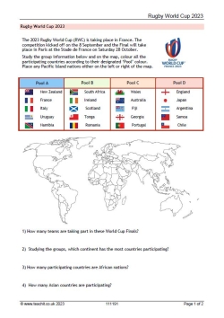 Rugby World Cup 2023 - Geography worksheet