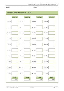Image of speed maths – addition and subtraction to 10 resource