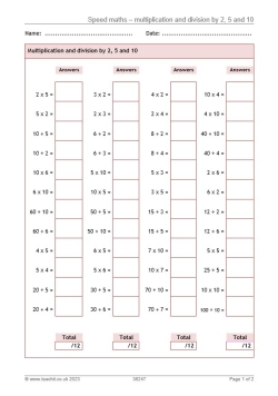 Speed maths – multiplication and division by 2, 5 and 10