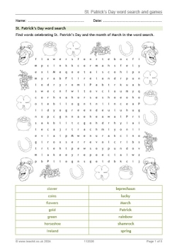 St Patrick's Day word search and games