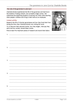The governess in Jane Eyre worksheet