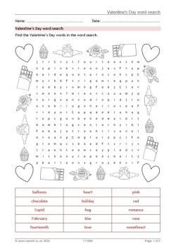 Valentine's Day word search