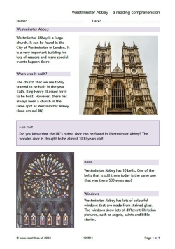 Westminster Abbey – a KS1 reading comprehension