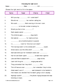 Choose the right words - homophones
