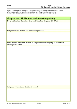 Reading response activity pack - The Butterfly Lion