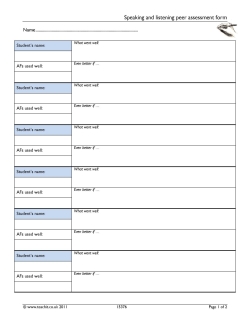 Speaking and listening peer assessment form Speaking and listening peer assessment form