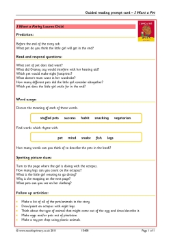 Guided reading prompt card - I want a pet Guided reading prompt card - I want a pet