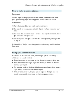 Camera obscura (pin-hole camera) light investigation