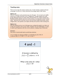 Quadratic functions - treasure hunt