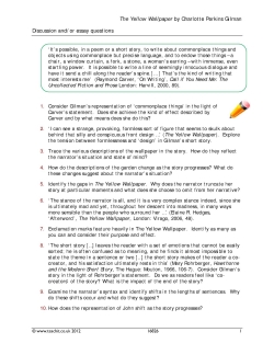 The Yellow Wallpaper - discussion/essay questions The Yellow Wallpaper - discussion/essay questions