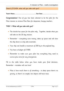 A mission to Mars - maths investigation