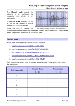 Measuring and comparing earthquakes using the Mercalli and Richter scales