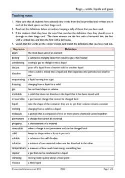 Bingo – solids, liquids and gases