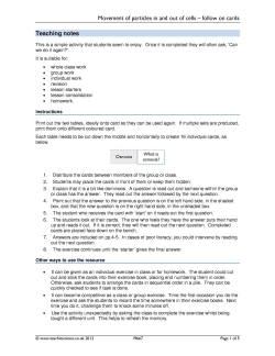 Movement of particles in and out of cells – follow on cards