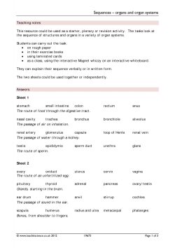 Sequences – organs and organ systems